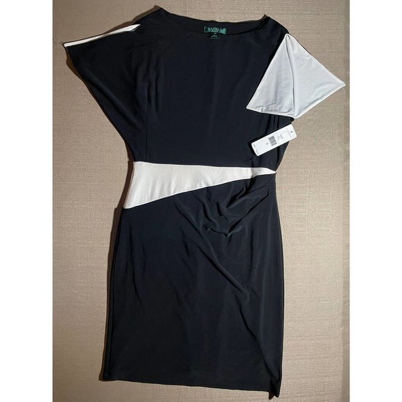 LRL Ralph Lauren VINTAGE NEW WITH TAG Women’s 12 Black Dress White Orig $139 - Picture 1 of 9
